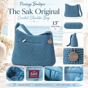 The Sak Blue Crochet Shoulder Bag Teal Knit Hobo Purse